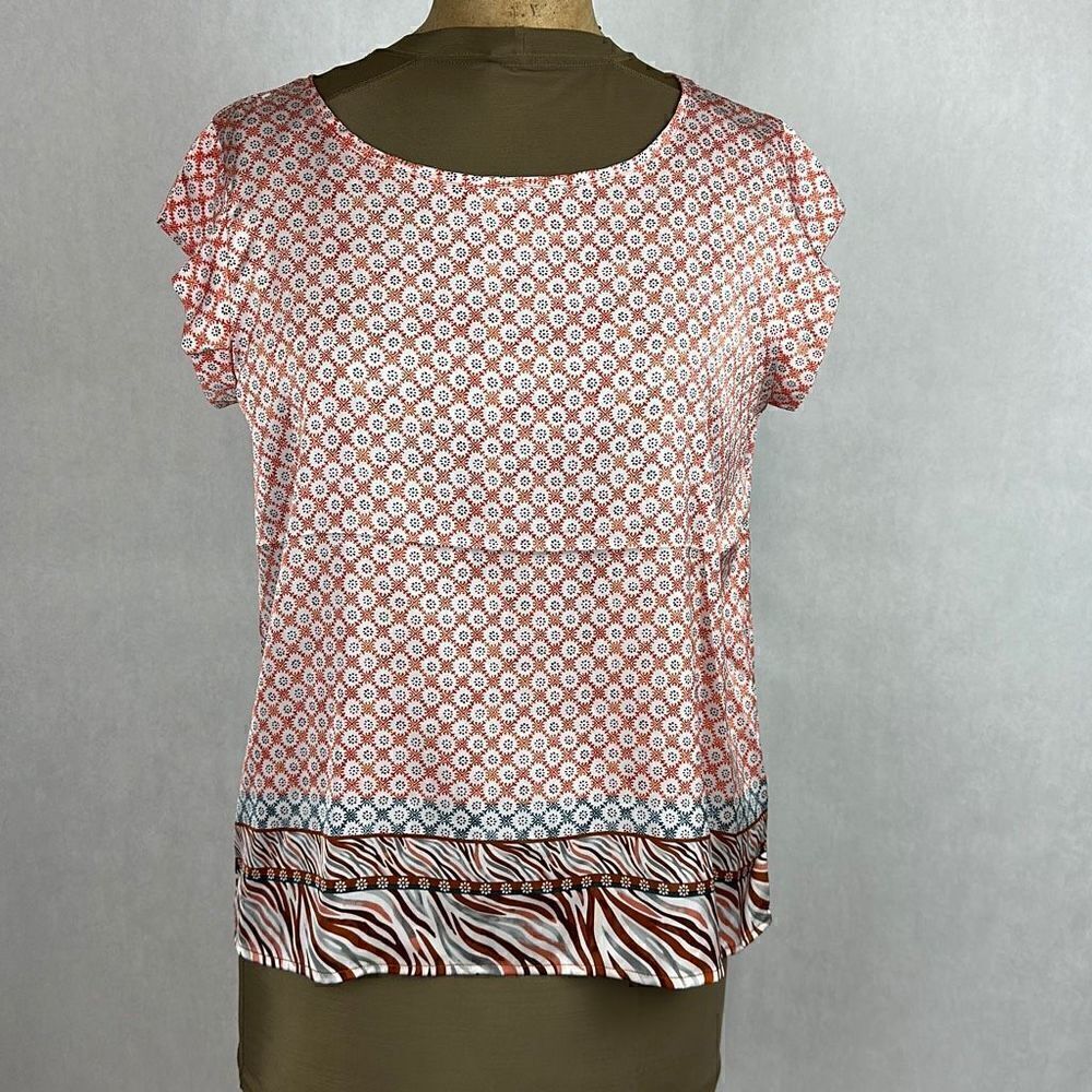 Rachel Roy Blouse Top Size Medium Geometric Print Cap Sleeve